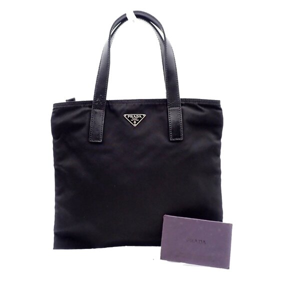 PRADA MILANO Logo Tessuto Hand Bag Nylon Leather Black Made in Italy 67KA722 - Picture 1 of 16
